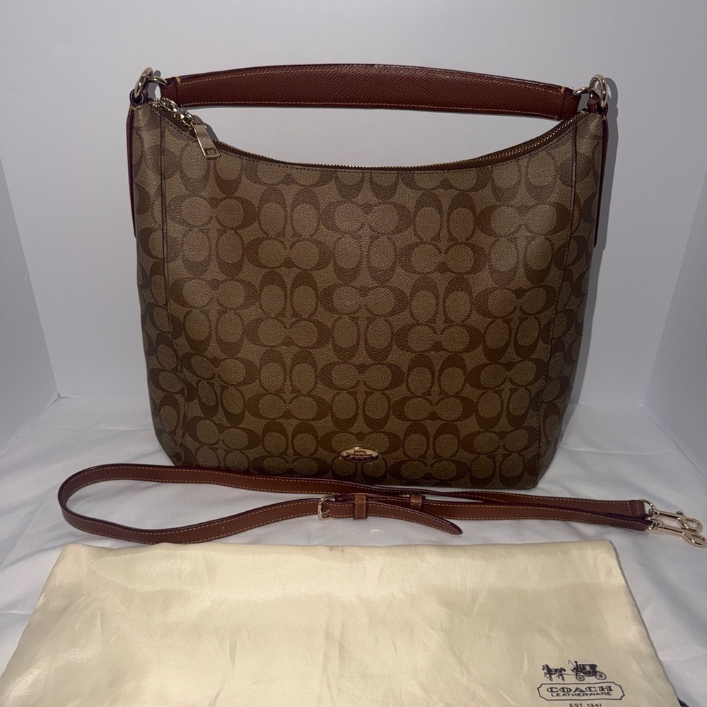 Coach Tan and Brown Signature Shoulder Bag